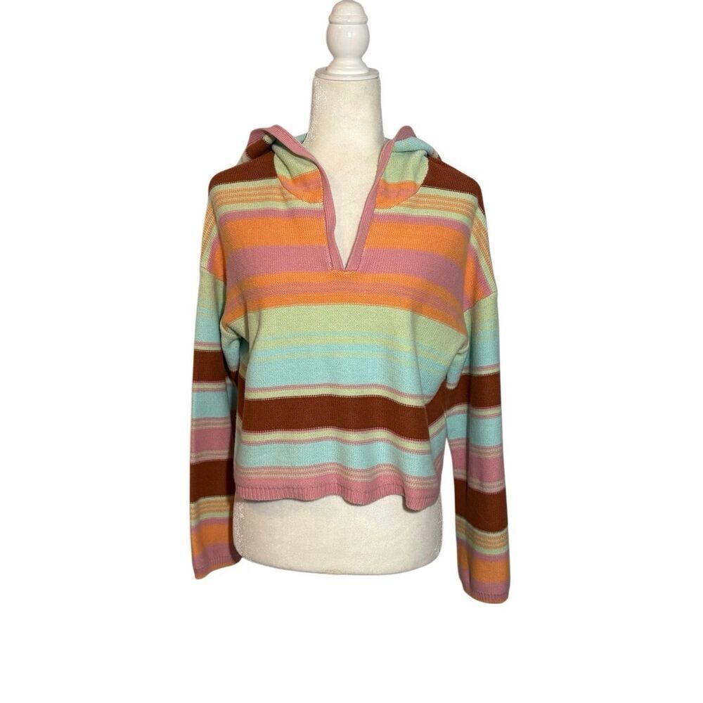Freshman 1996 cropped striped hooded sweater - M